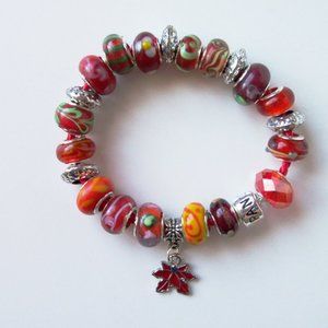 Red leather charm bracelet (#1045)
